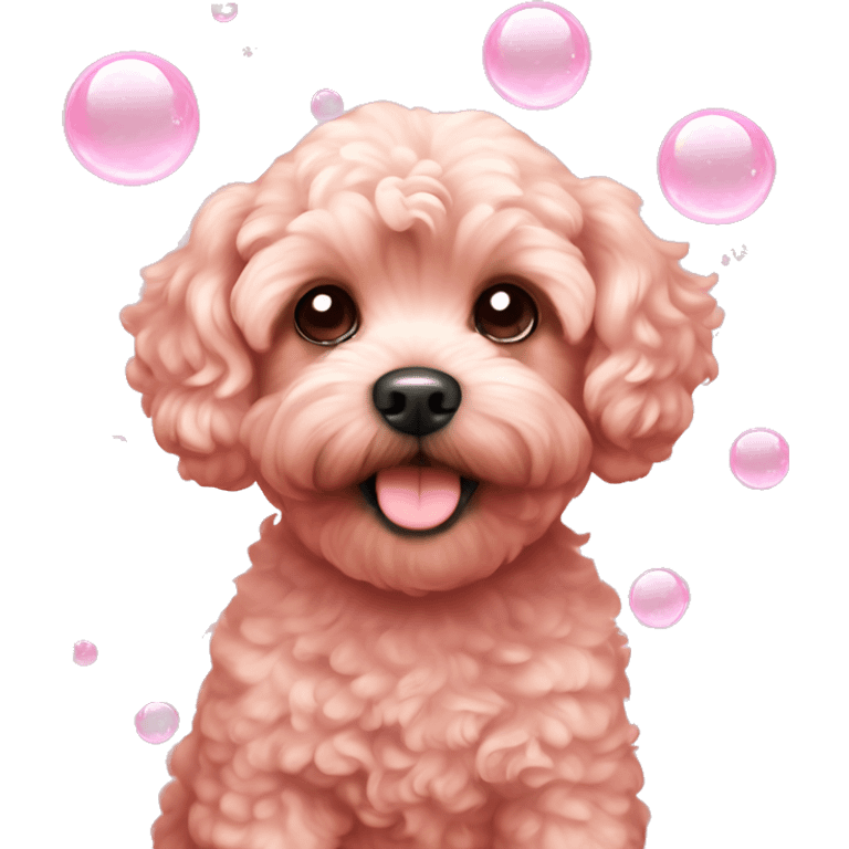 Red Maltipoo pastel pink soap bubbles  emoji