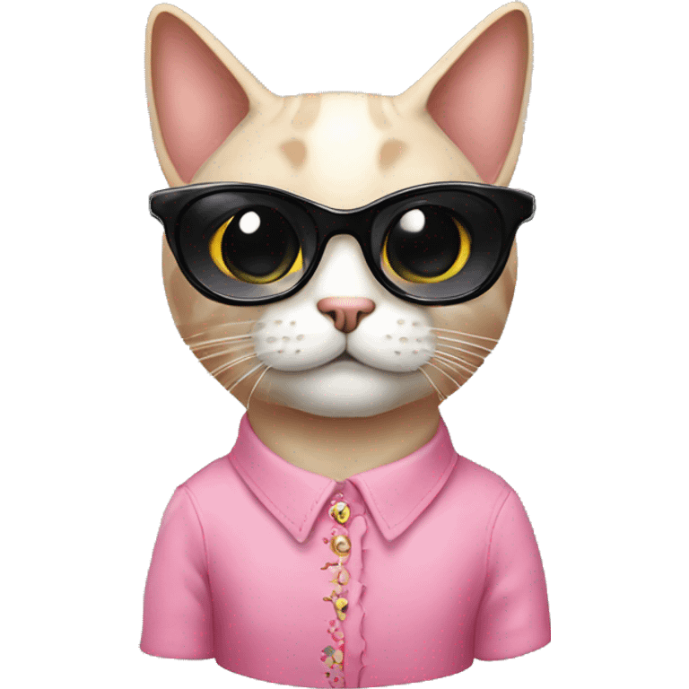 A siames Cat wearing a pink dress with black sun glasses emoji