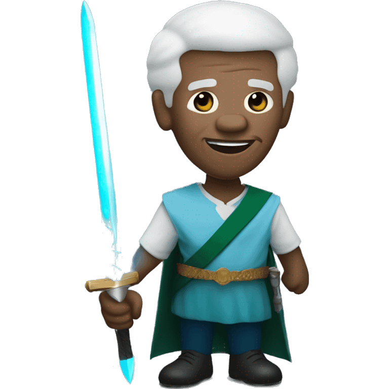 Nelson mandela, holding a blue glowing sword emoji