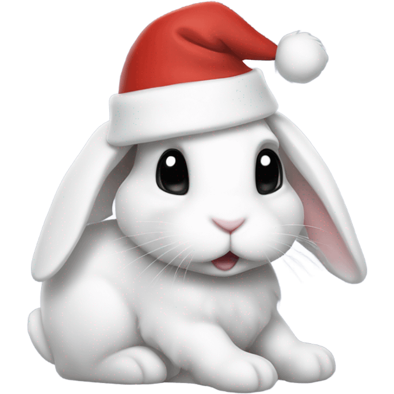 a white bunny with black spots wearing a santa hat emoji