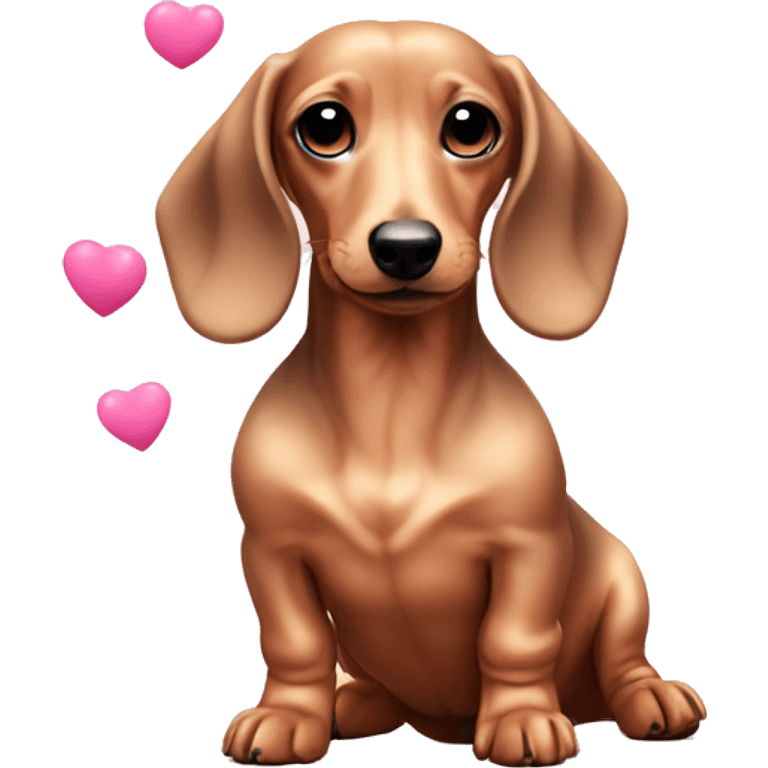 Mini cream dachshund dog with pink hearts around it  emoji