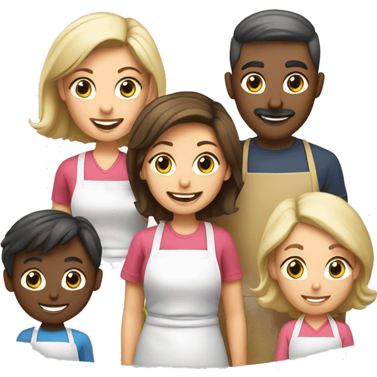 Six caucasian family members cooking emoji