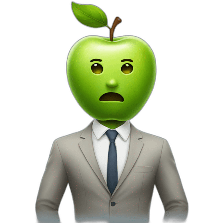 Apple with realistic human face and body wearing suit  emoji