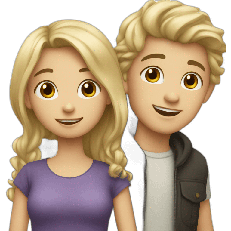 Girl with light hair and boy with dark hair emoji