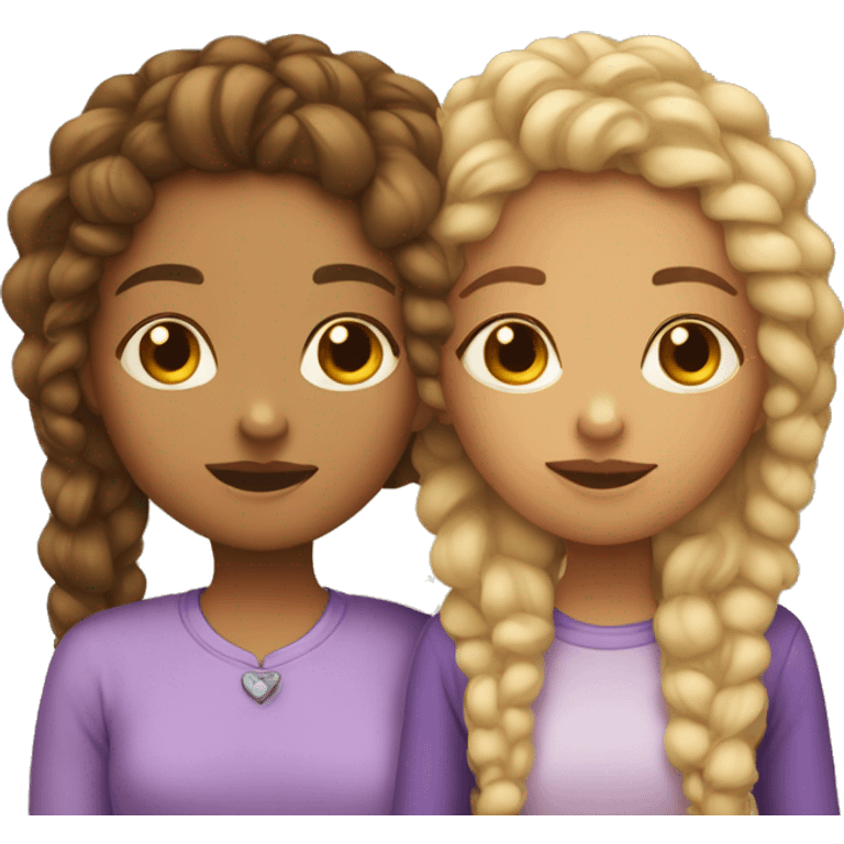 two girls kissing. one is lightskin with curly hair and the other is fair skin with braids  emoji