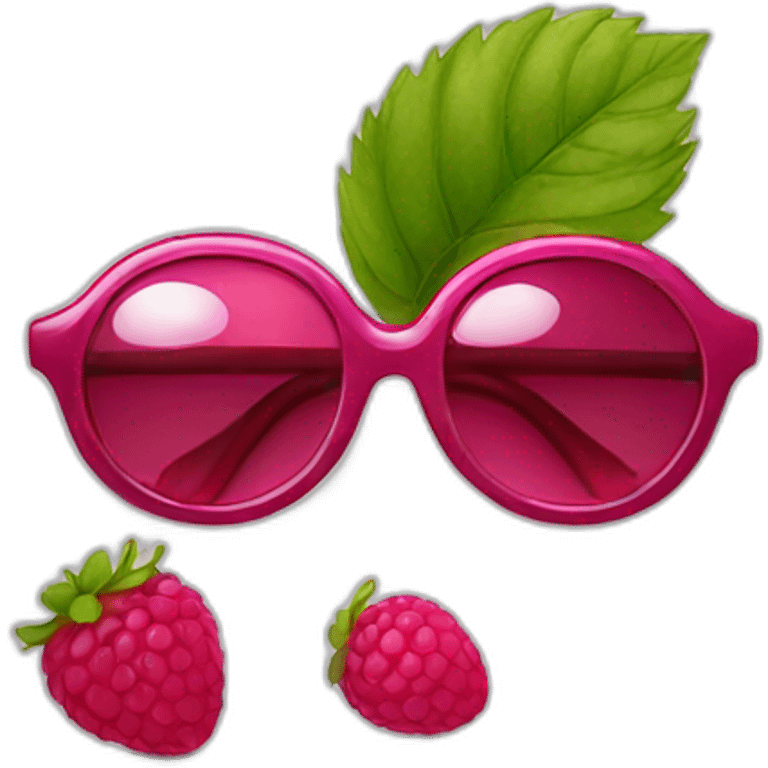 A beautiful raspberry with a big pair of glasses emoji