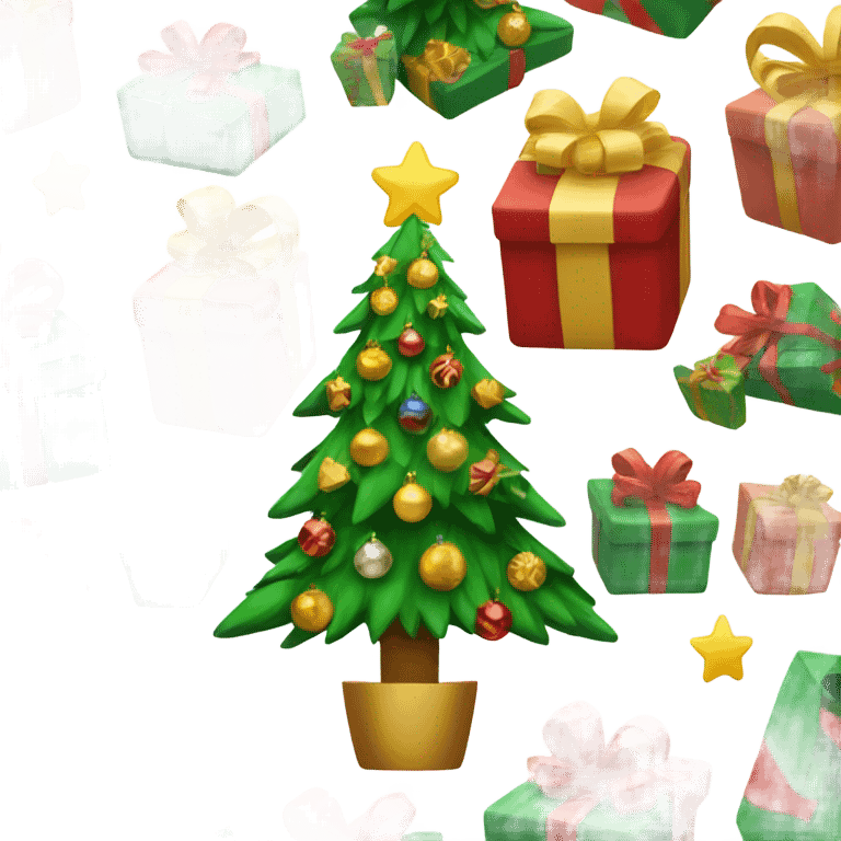 Christmas tree with presents around it  emoji