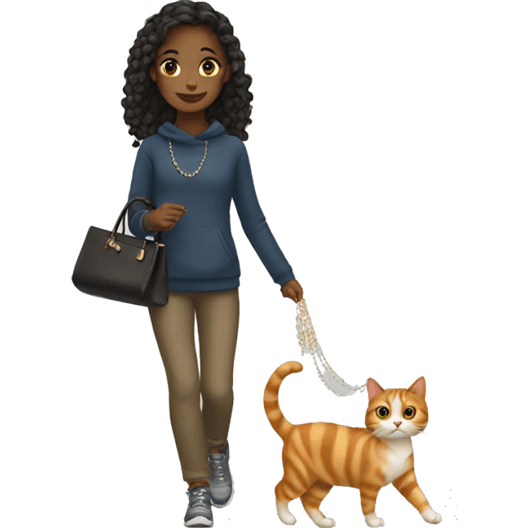 Girl with jewelry walking her cat  emoji