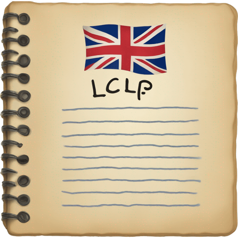 Notebook for writing English words with the Great Britain flag icon and the inscription LCP emoji