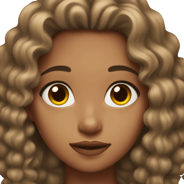 A Girl with brown slightly curly hair and pretty makeup  emoji