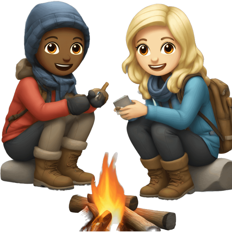 snowy campfire with friends blonde  emoji