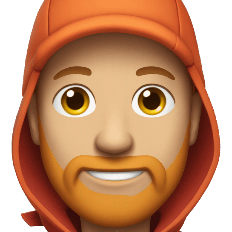 A young, bald man with an orange beard and a red jacket and cap emoji