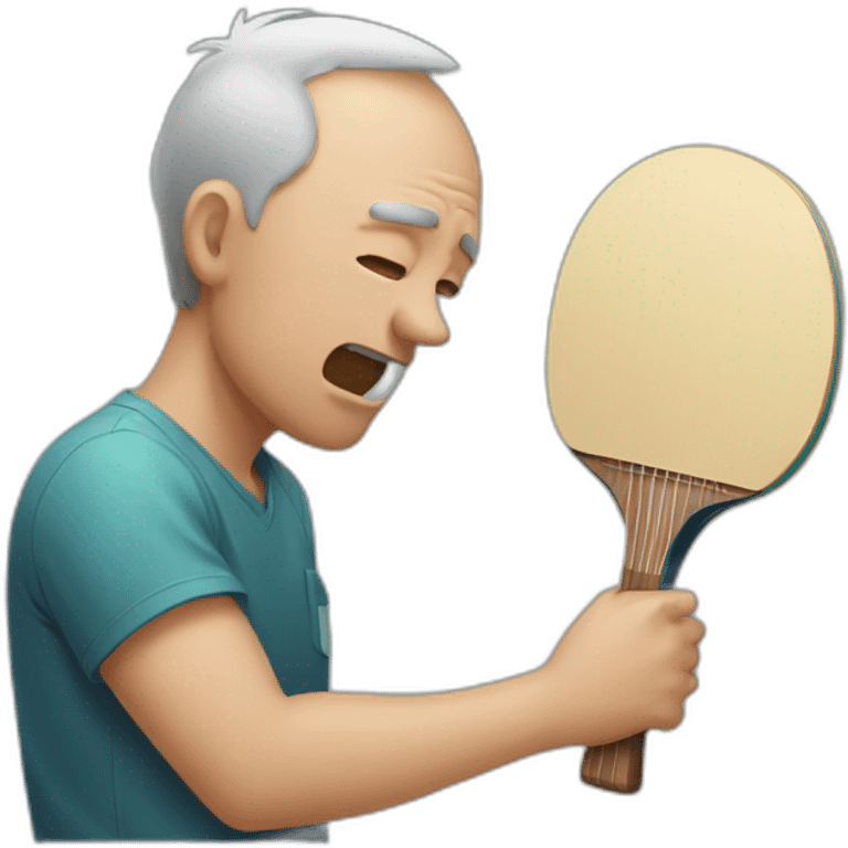 Man crying looking at ping pong racket emoji