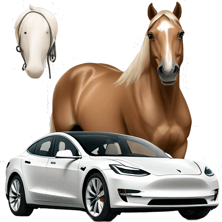 Tan horse and white model 3 Tesla emoji