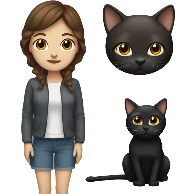 Brown haired woman with a black cat emoji