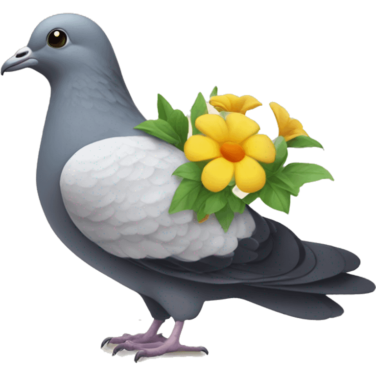 a pigeon with some flowers emoji