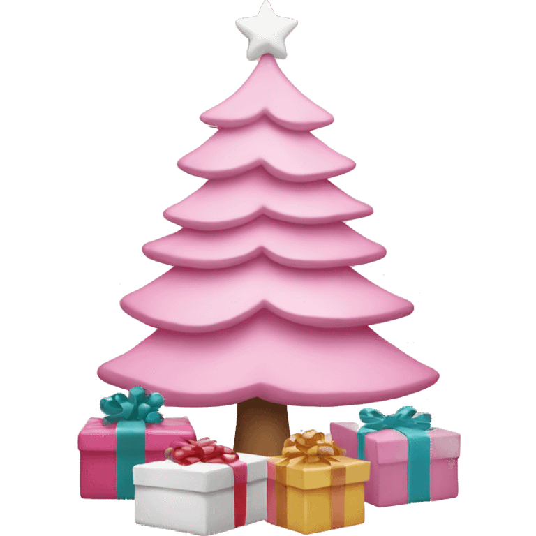 pink christmas tree with white and cream colored presents underneath emoji