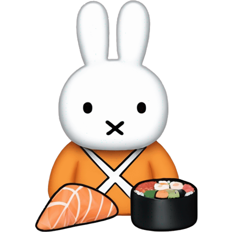 miffy with x shaped moutheating sushi emoji