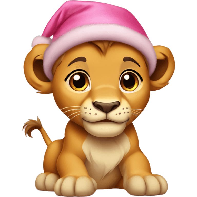 Baby Nala Lion King wearing Pink Christmas Hat emoji