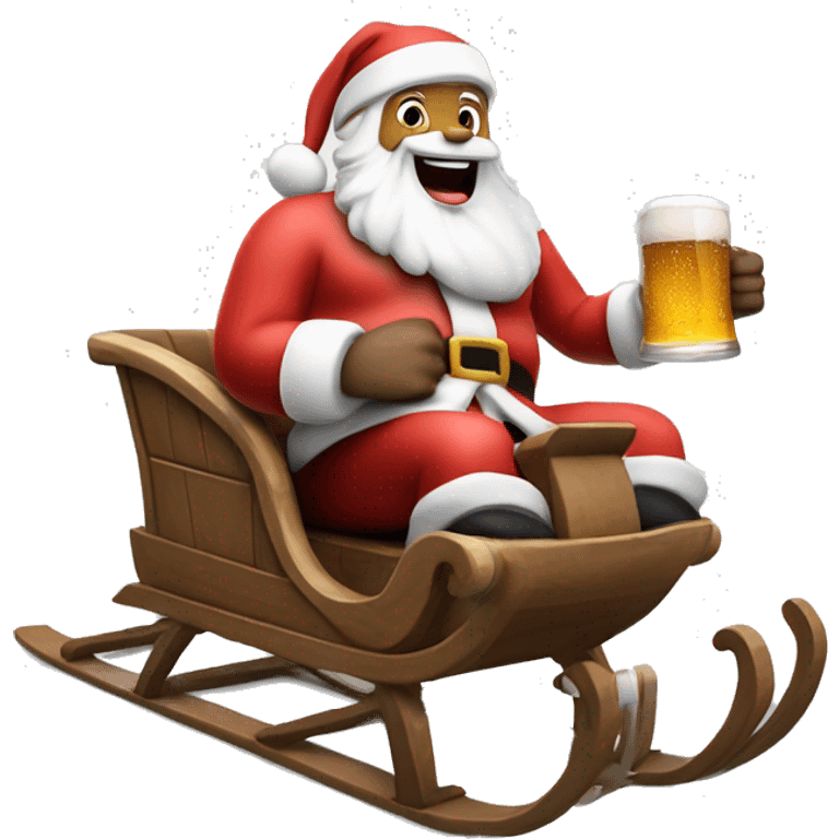 Excited  white skin Santa sticking out tongue while riding and holding beer on the sled emoji