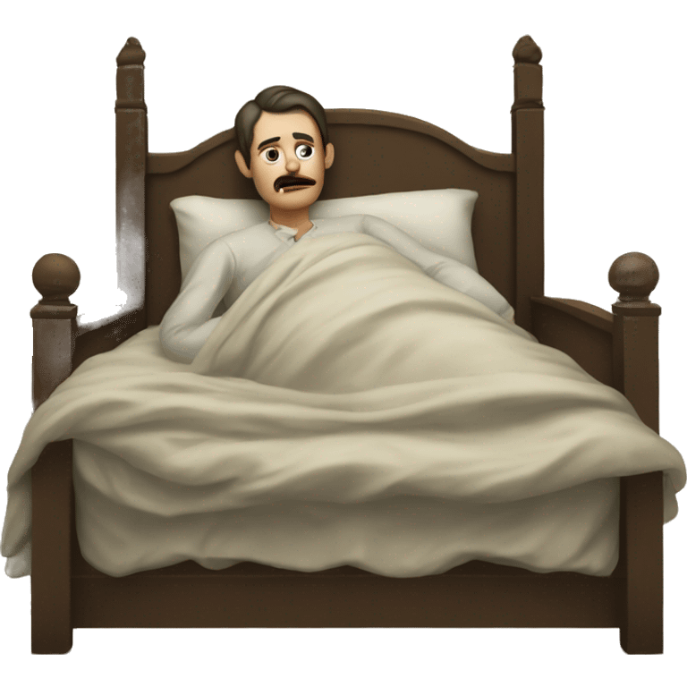 A sick man on a bed in 1870 with normal face emoji