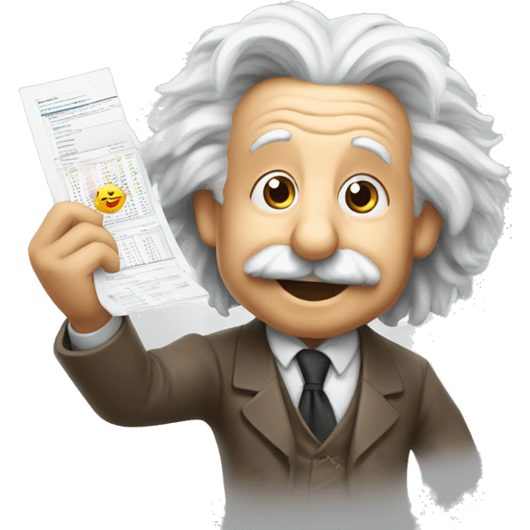 happy albert einstein holds statistics page in his hand emoji