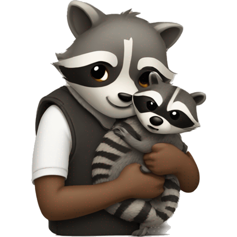 Man hugging raccoon emoji