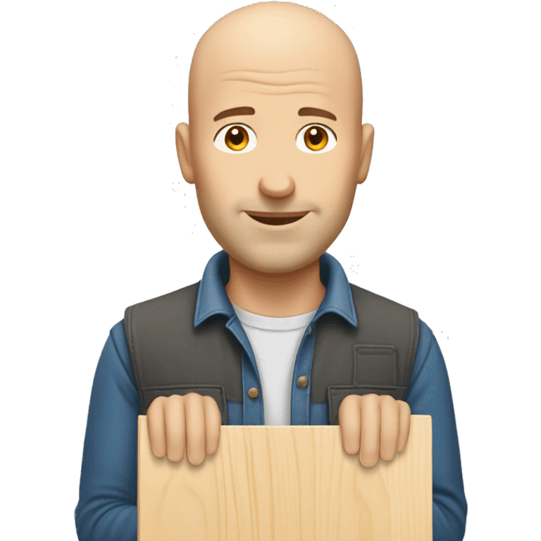 Bald Caucasian man building wooden board with hole in it emoji