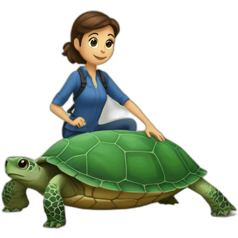 Camille combal sur une tortue emoji