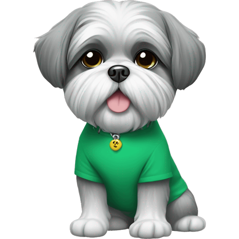 Grey Shih Tzu wearing green shirt  emoji