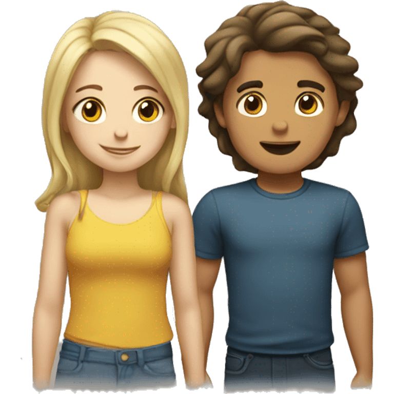 Blond boy and brunette girl emoji