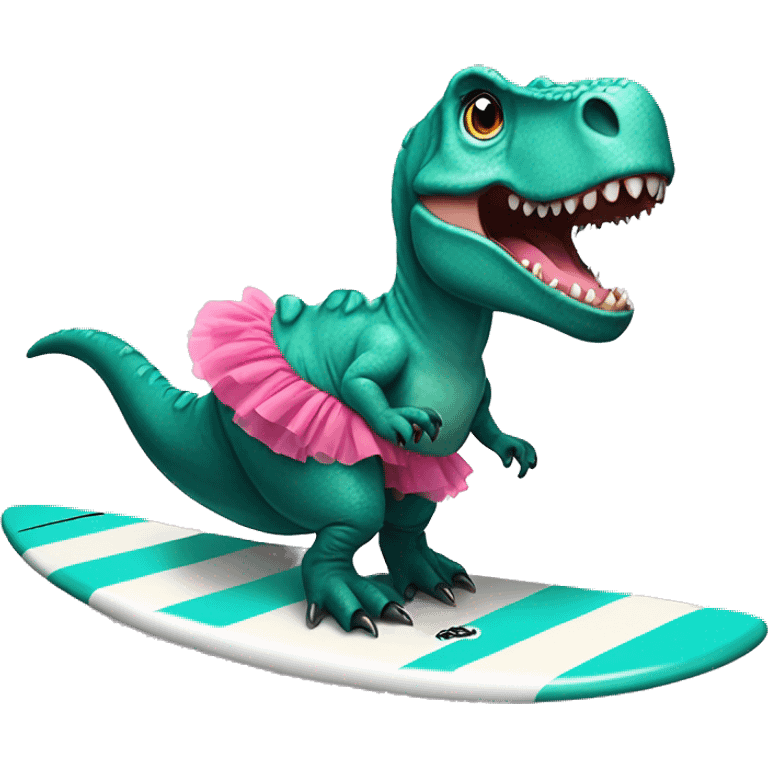 T-rex wearing a tutu on a surfboard emoji