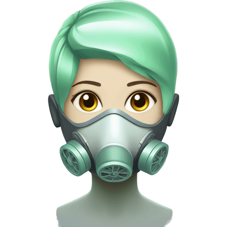 Pastel green short haired female cyborg head with respirator mask emoji