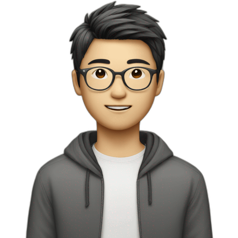 volumy bowlcut hair asianboy with glasses emoji