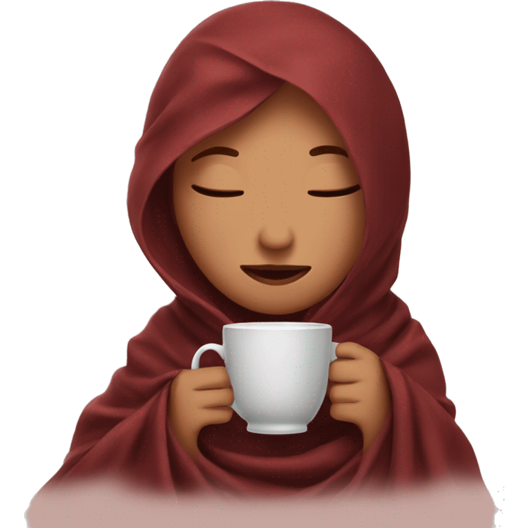 girl with dark red wine hair inside a blanket sipping coffee eyes closed emoji