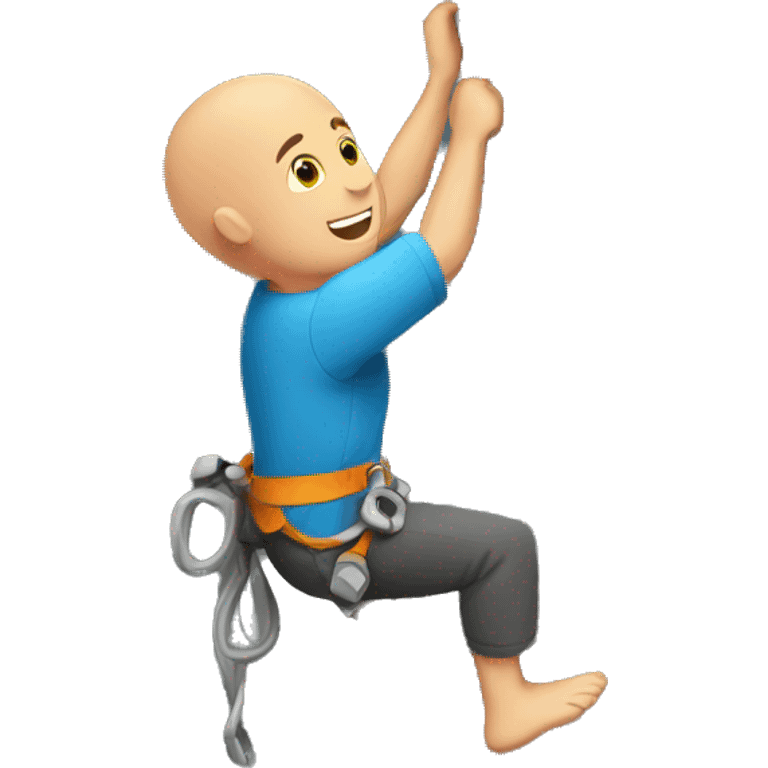 a bald guy rock climbing with rock emoji