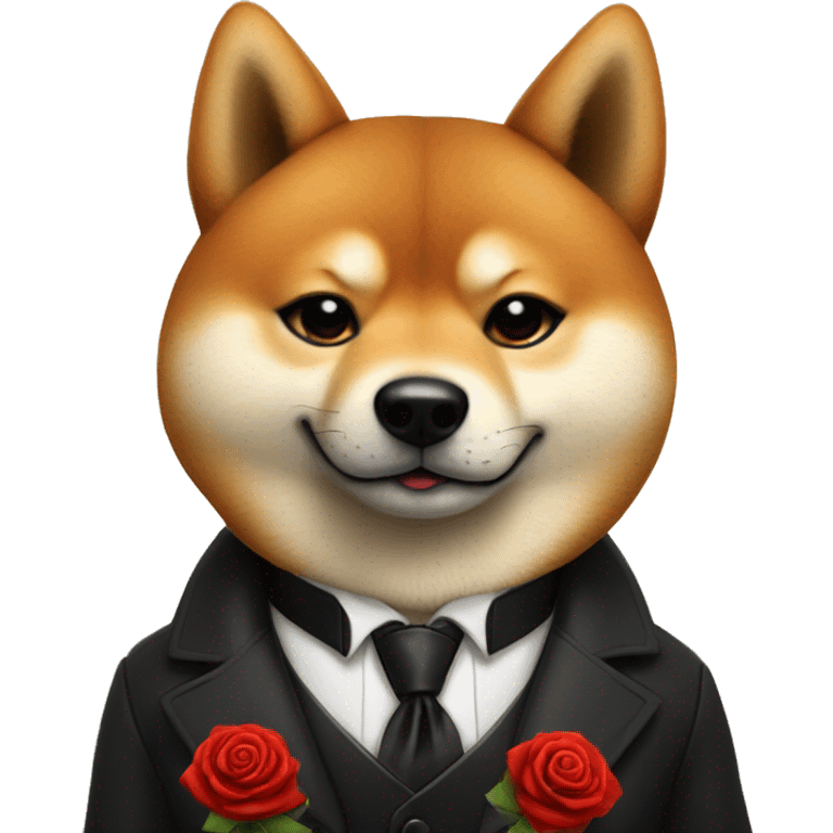 un shiba godfather avec une rose rouge sur le costume qui fait un pouce emoji