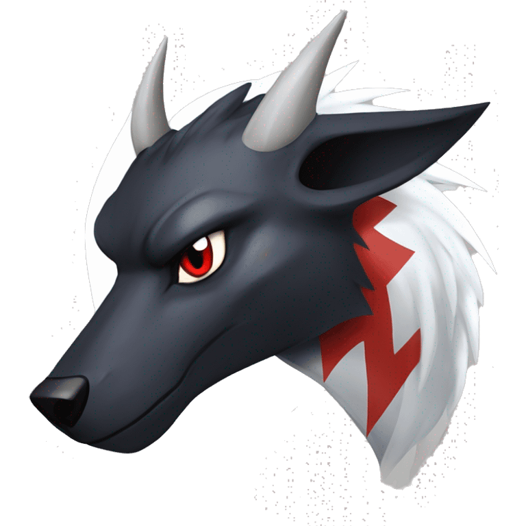 Black Cool Edgy Nargacuga-Houndoom-Garchomp-Absol Fakémon  with White and Red Edgy markings emoji