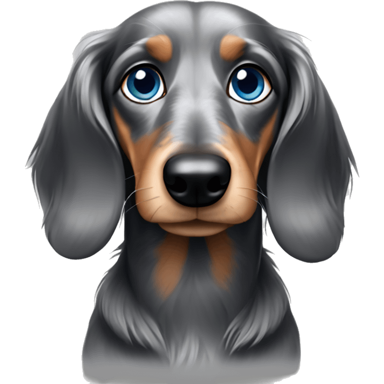 Gray Long haired dachshund  blue eyes emoji