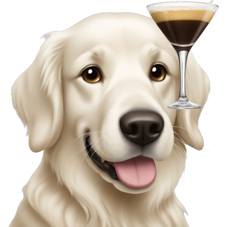 White golden retriever with an espresso martini emoji