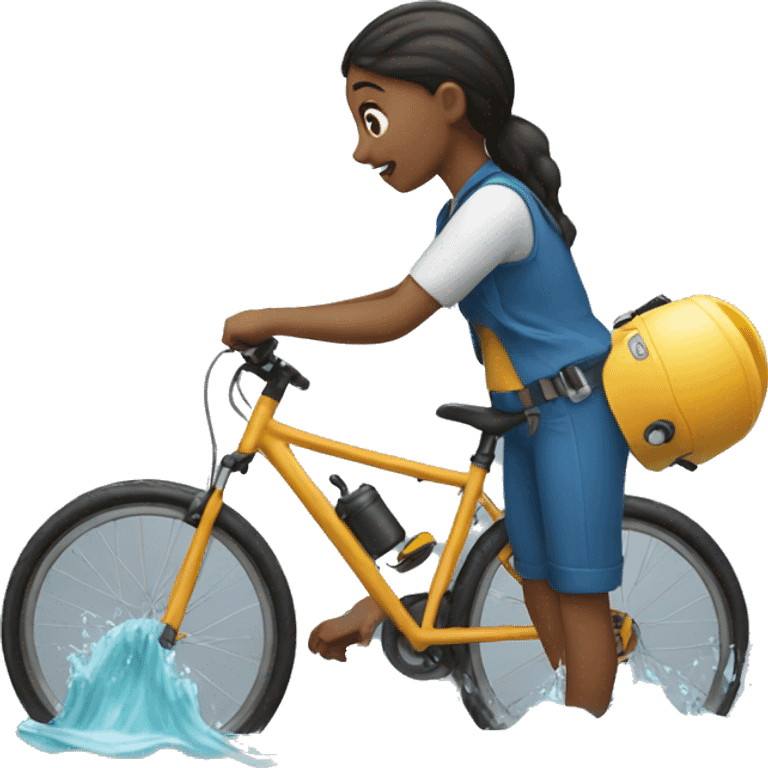 a girl repairing a bike in water emoji