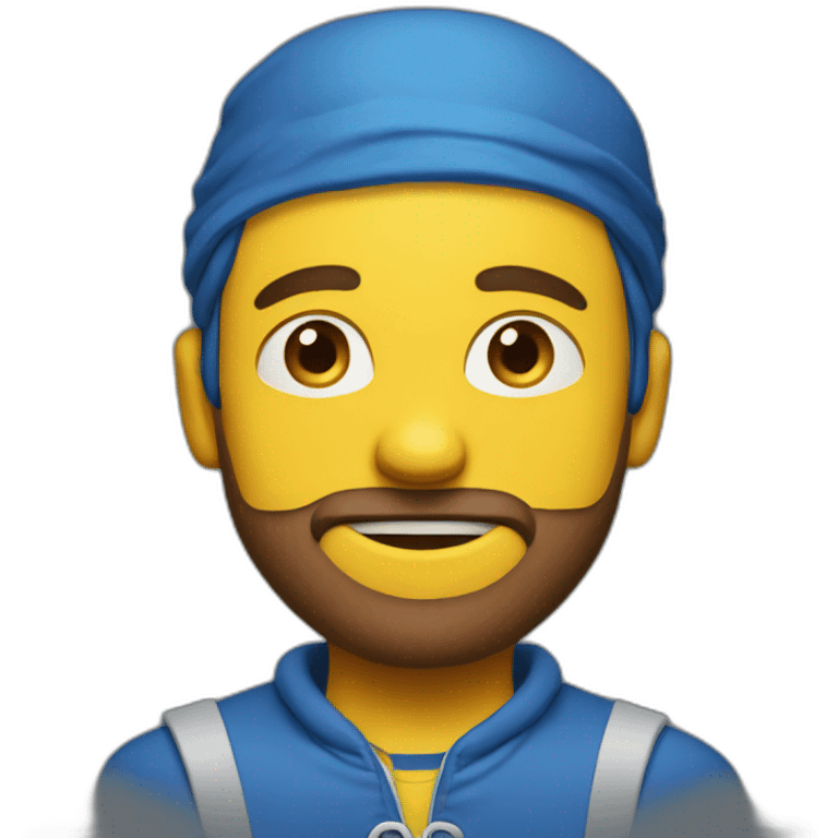 A guy With a blue rair and a yellow bandana in he head with a blue eyes and a blue outfit emoji