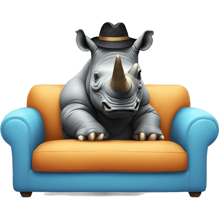 Rhino on couch with hat and sunglasses  emoji