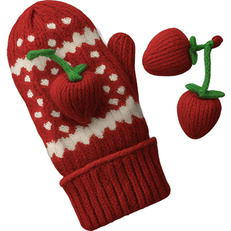 Knitted mittens with cherry design emoji