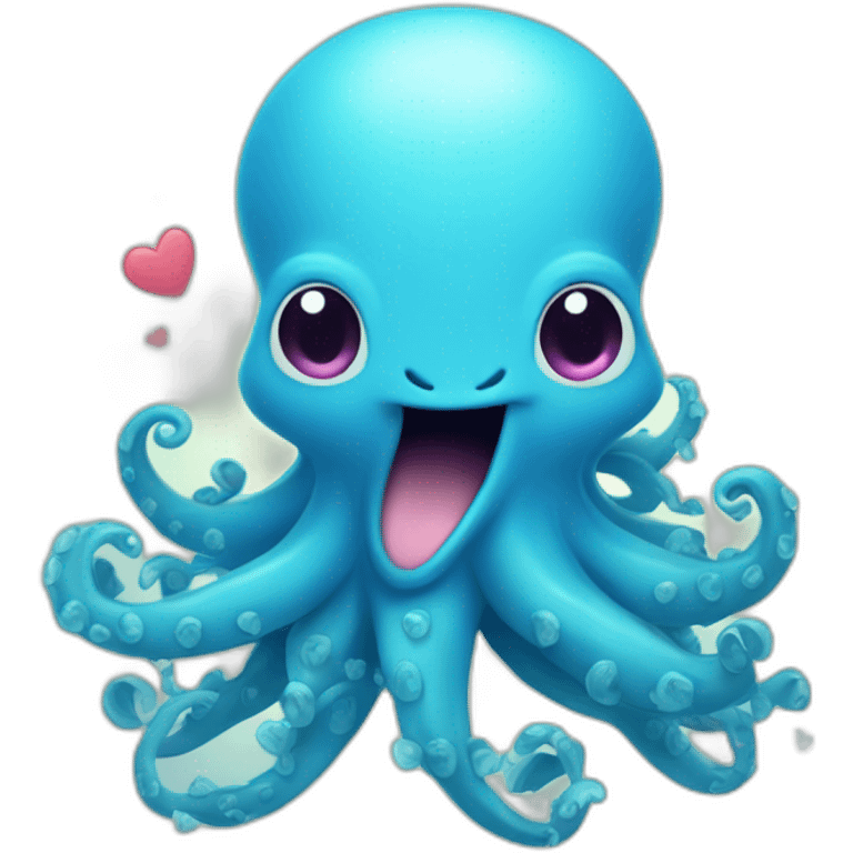 cute blue kraken with adorable face with many hearts around emoji