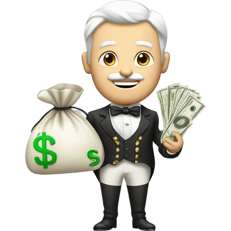 white aristocrat with money bag in his hands emoji