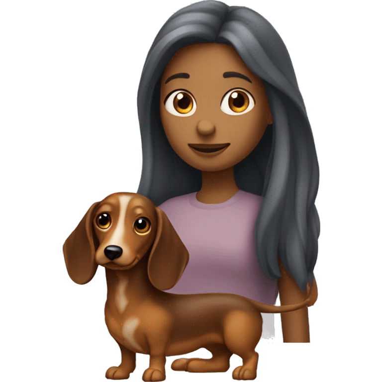 Girl with long haired dapple wiener dog emoji