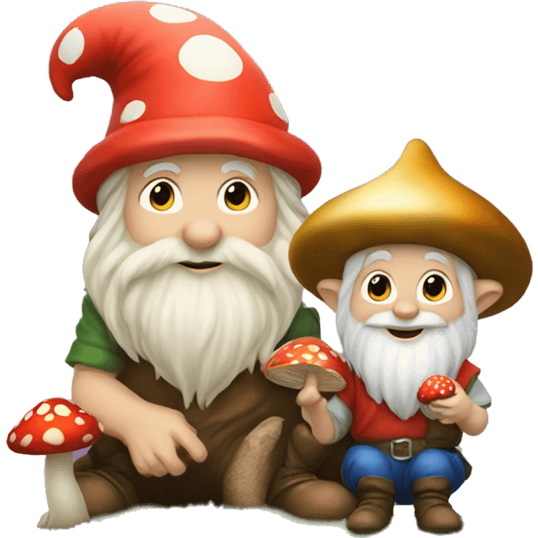 Gnome holding a mushroom while a fairy sitting on the mushroom  emoji