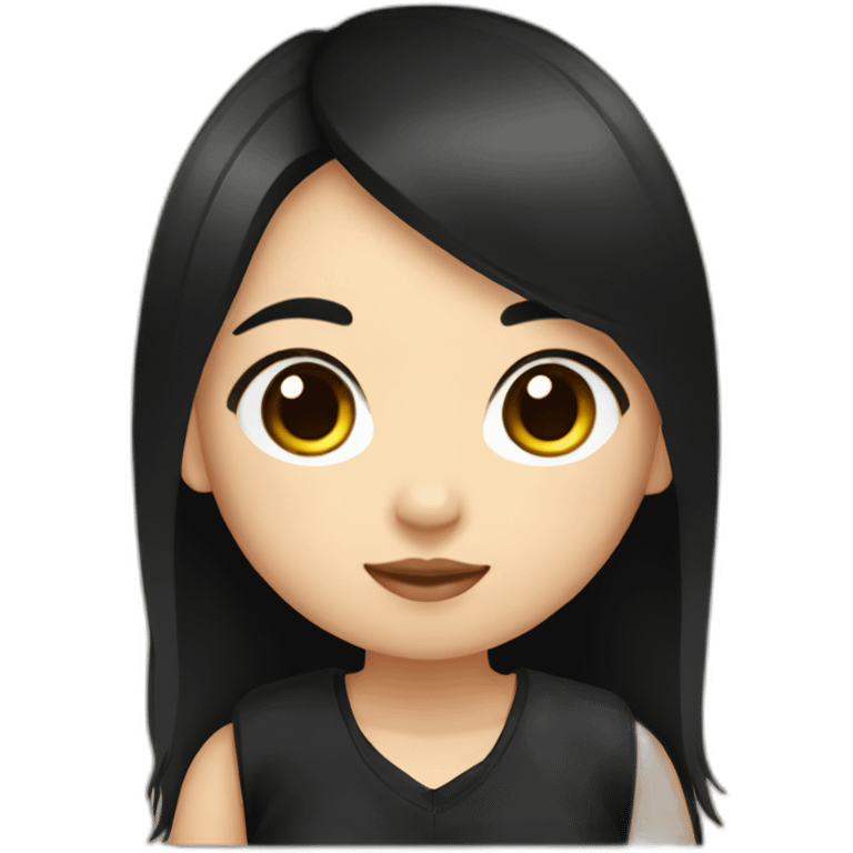 cute asian girl with black clothes and black hair with blonde highlights holding an alpaca emoji