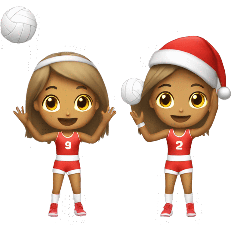 Girl playing volleyball with Santa hat emoji